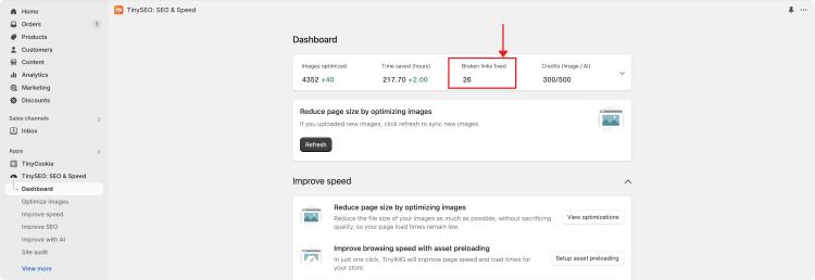 AMARRA TinyIMG dashboard results