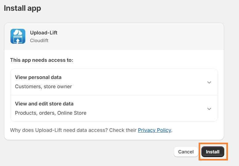 install shopify upload photo installation on admin