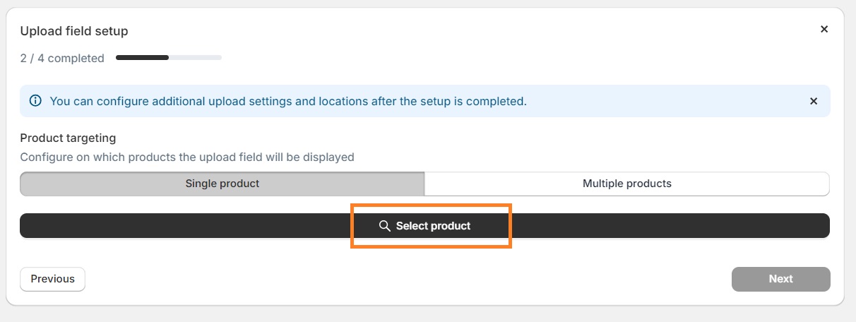 Select product for Upload Photo field