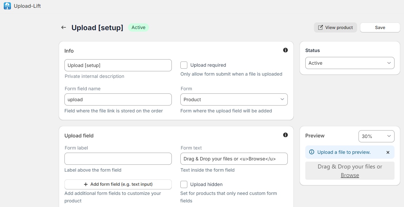 Edit upload field in Upload-lift app