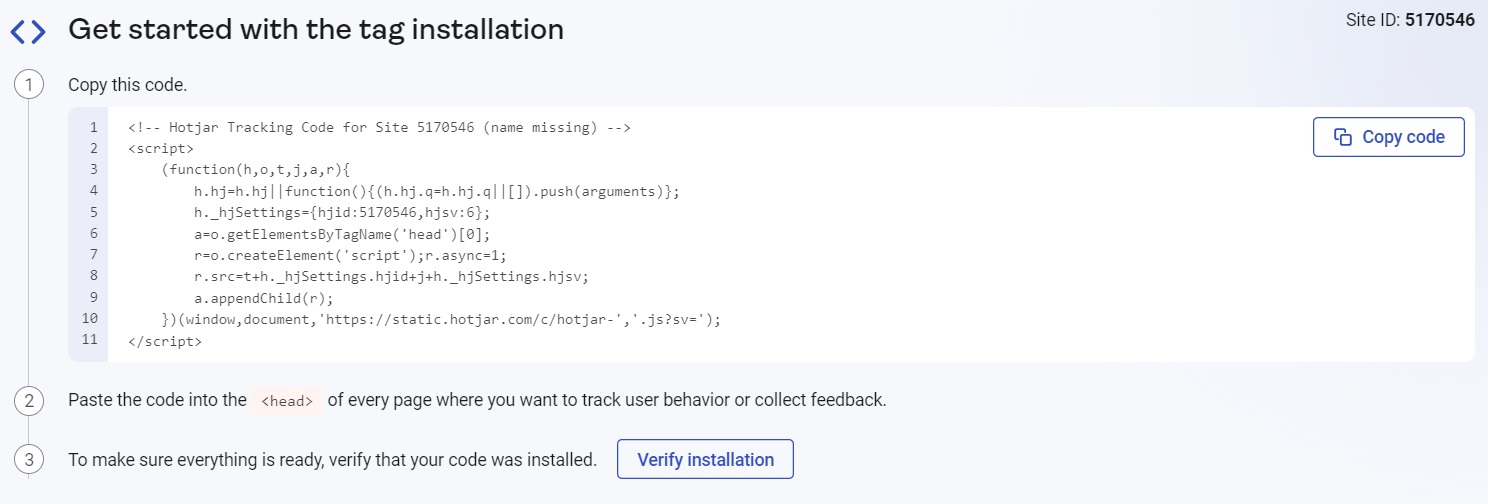 Hotjar verification code example