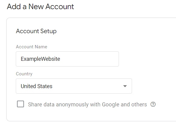 Insert account setup details in Google Tag Manager