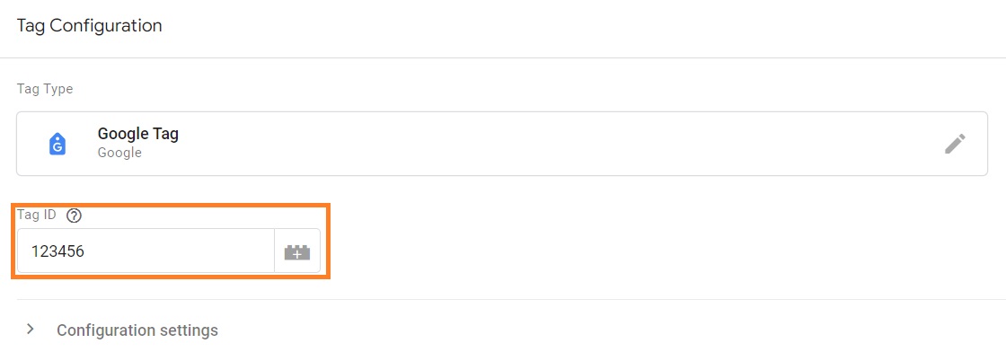 Insert account ID for your tag on Google Tag Manager