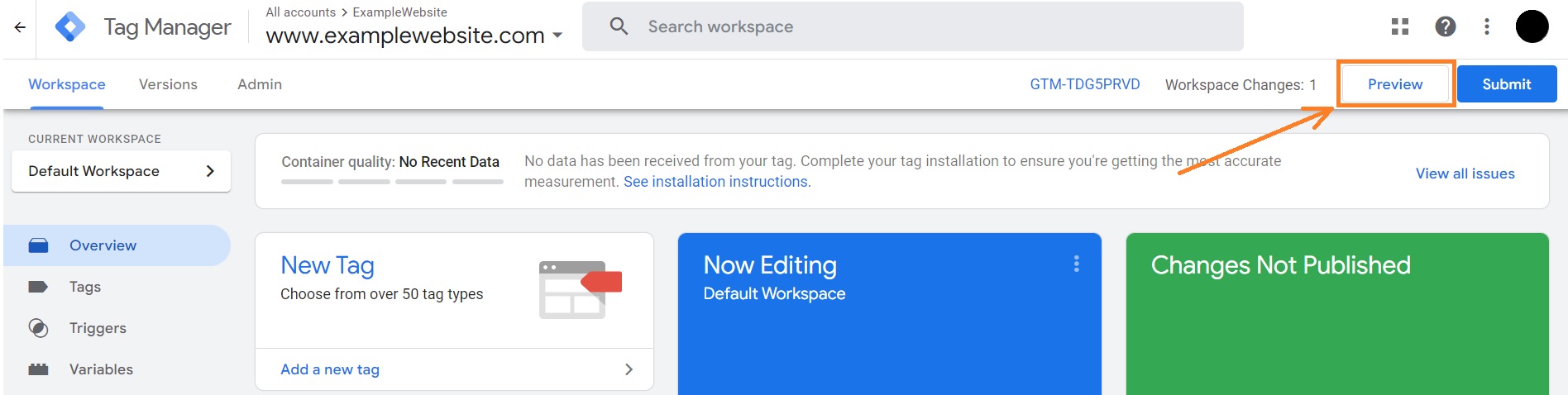 preview button on google tag manager