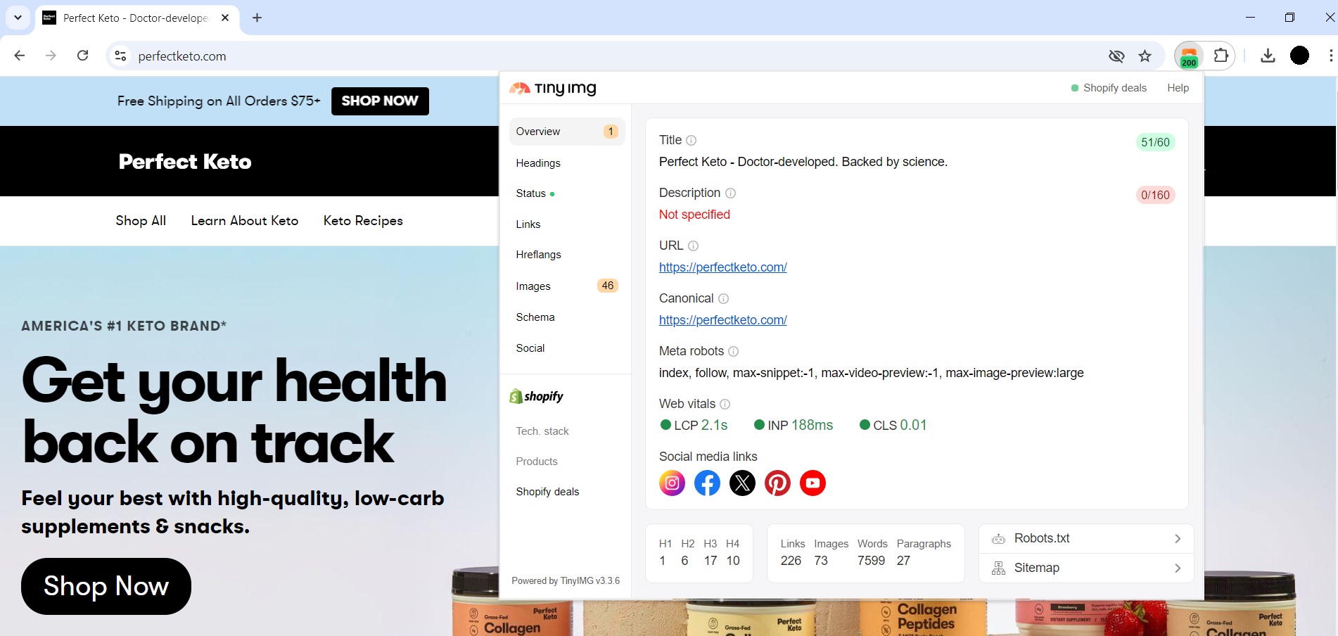 Check Core Web Vitals results with TinyIMG