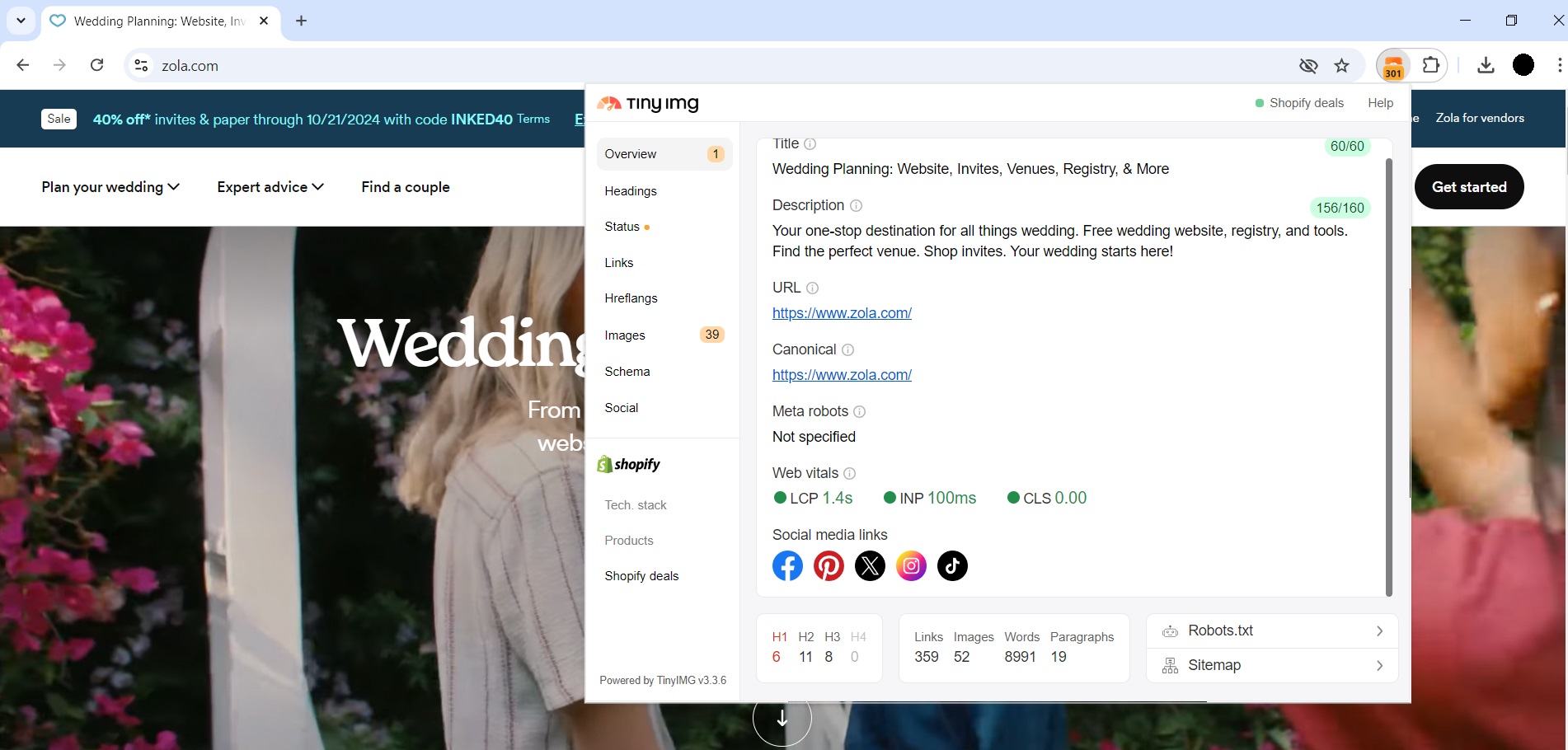 Review social media links on your page with TinyIMG
