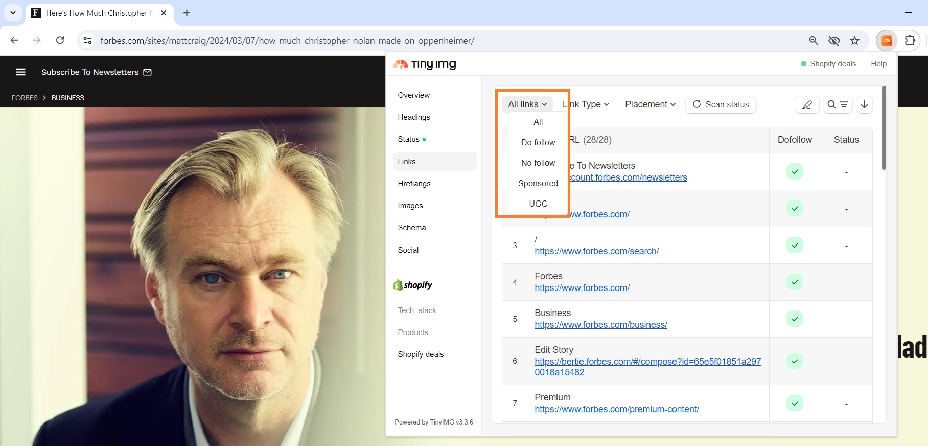 Filter links by attribute with the TinyIMG extension