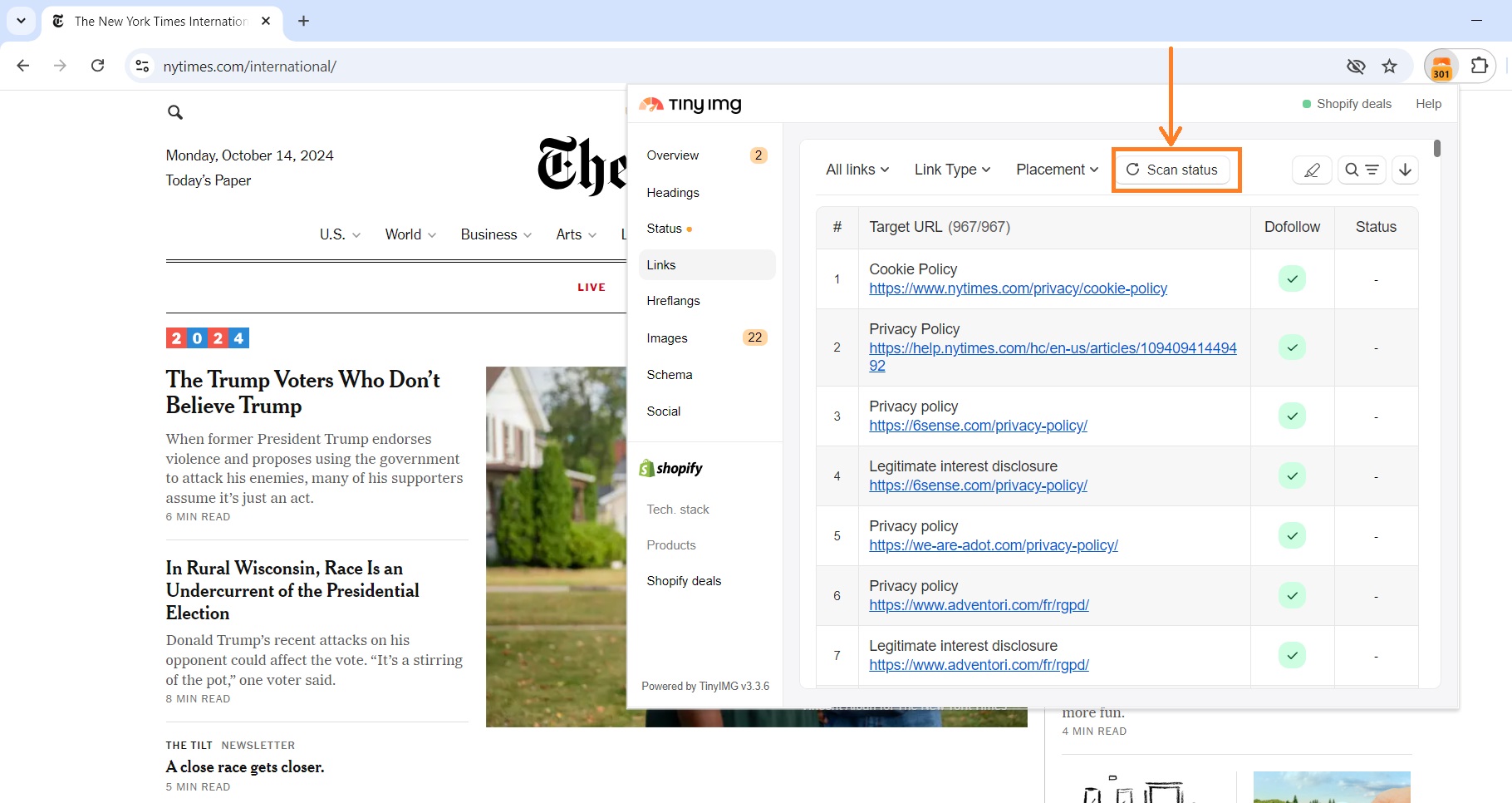 Filter links by attribute with TinyIMG extension