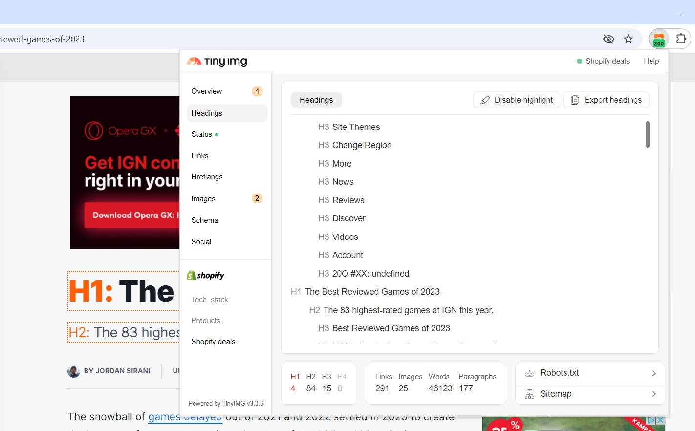Headings on TinyIMG extension
