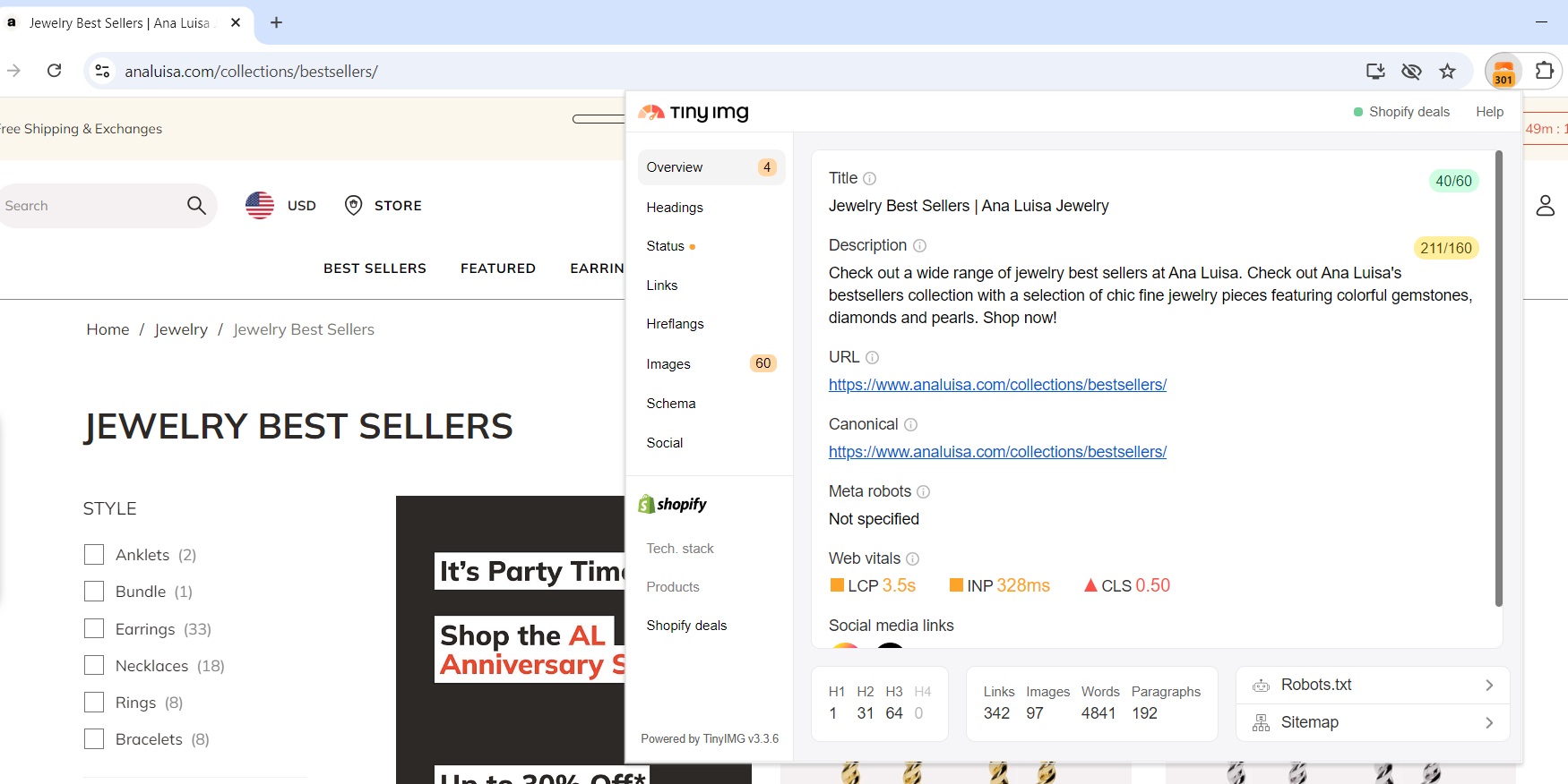 Landing page overview on the TinyIMG extension