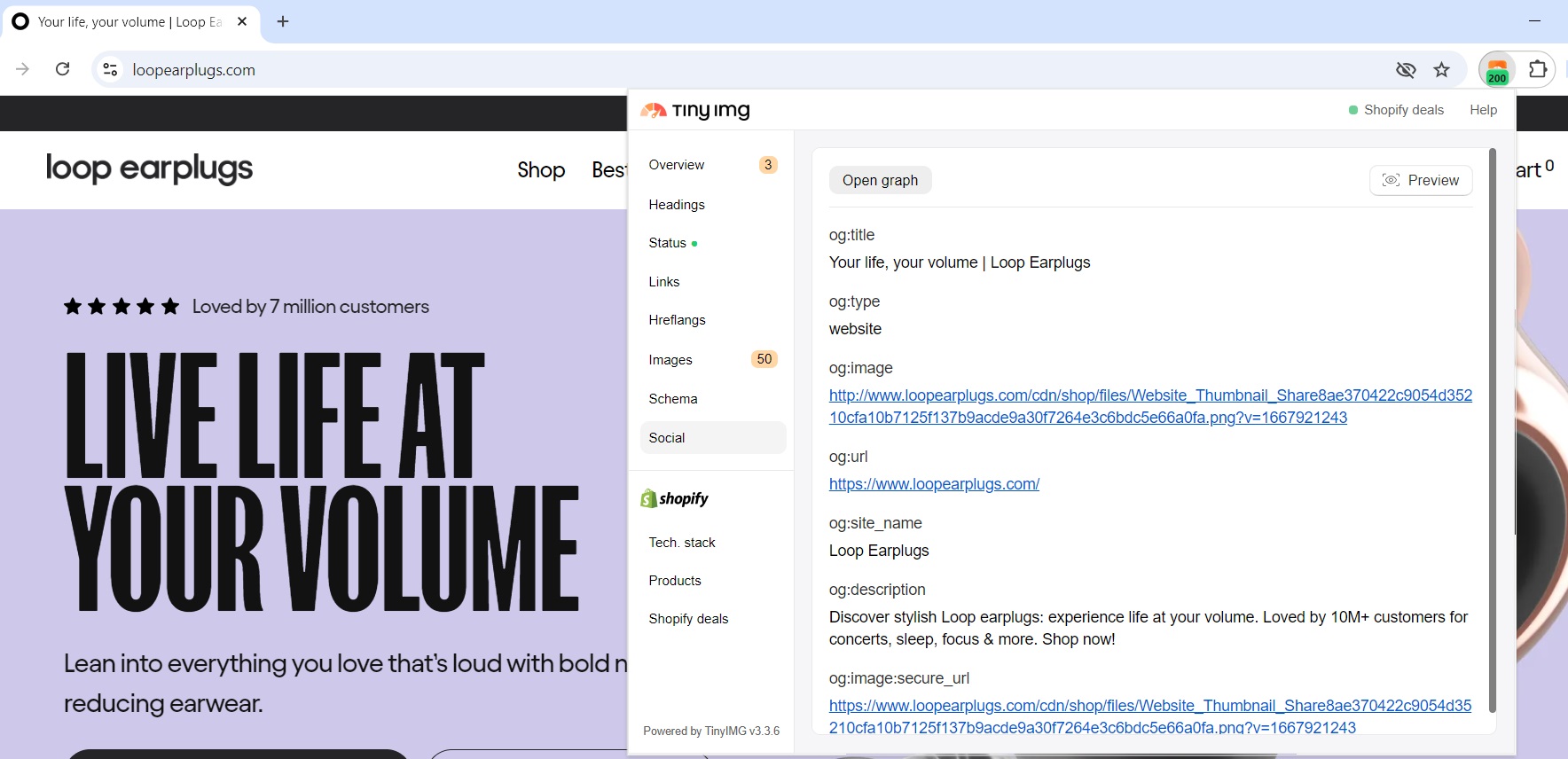 Social media open graph protocol example on TinyIMG