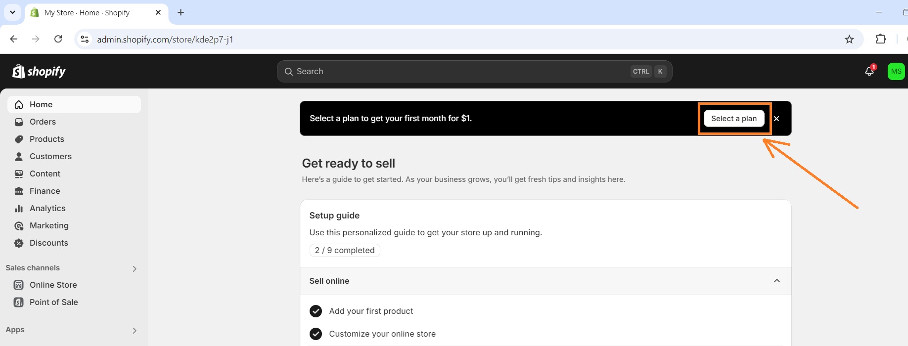 Choose a plan on Shopify trial