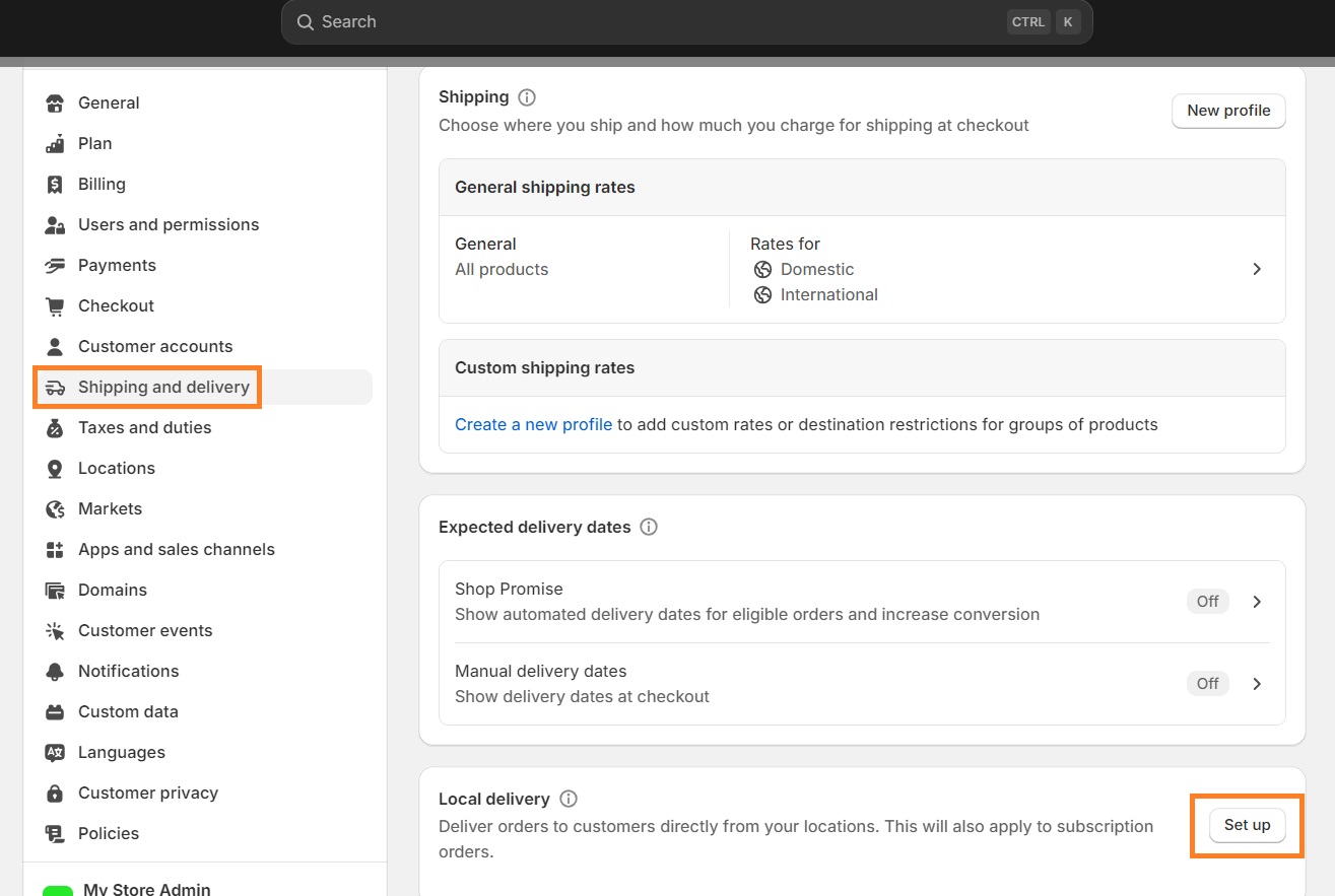 Setup local delivery on Shopify