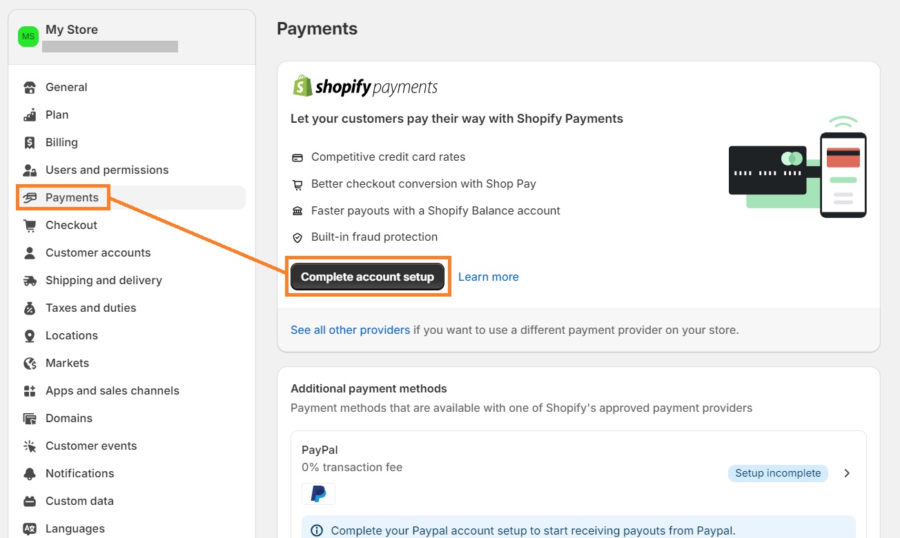 Choose a payment provider on Shopify