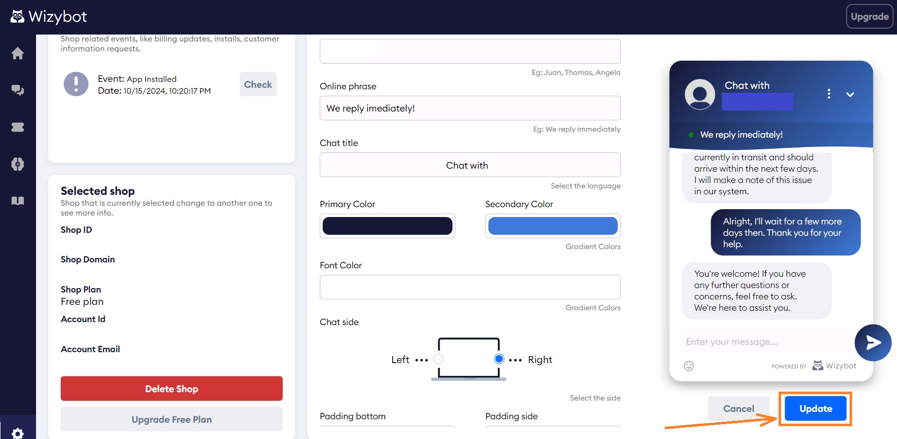 Customize ChatGPT chatbot with Wizybot