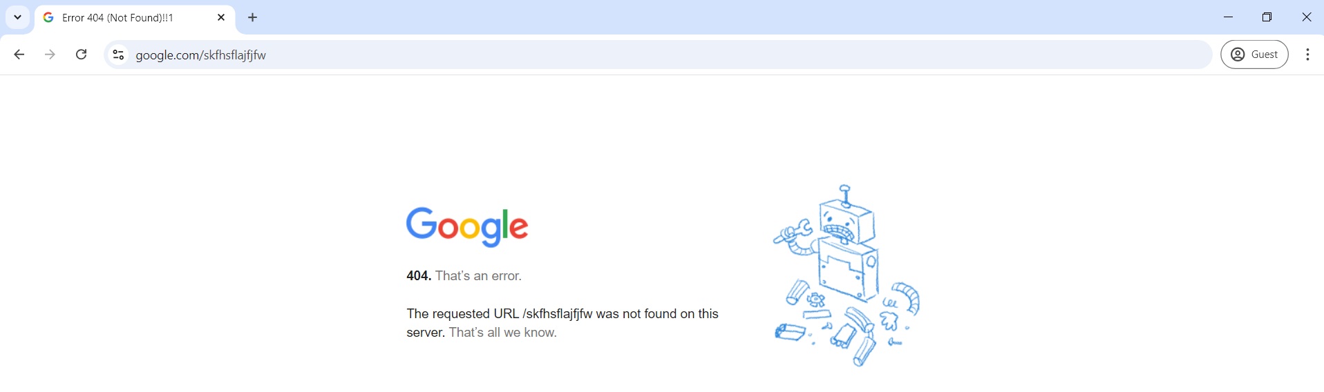 Google broken 404 error page example