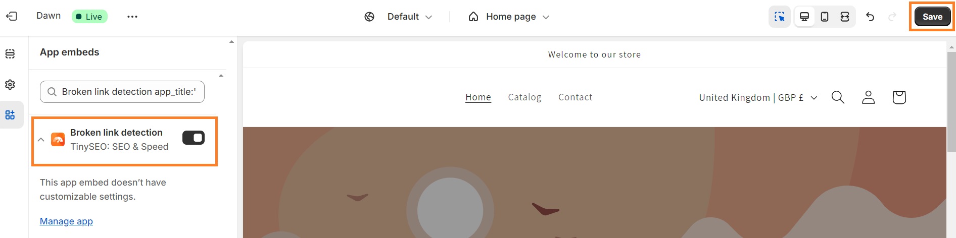 embed TinyIMG app on Shopify