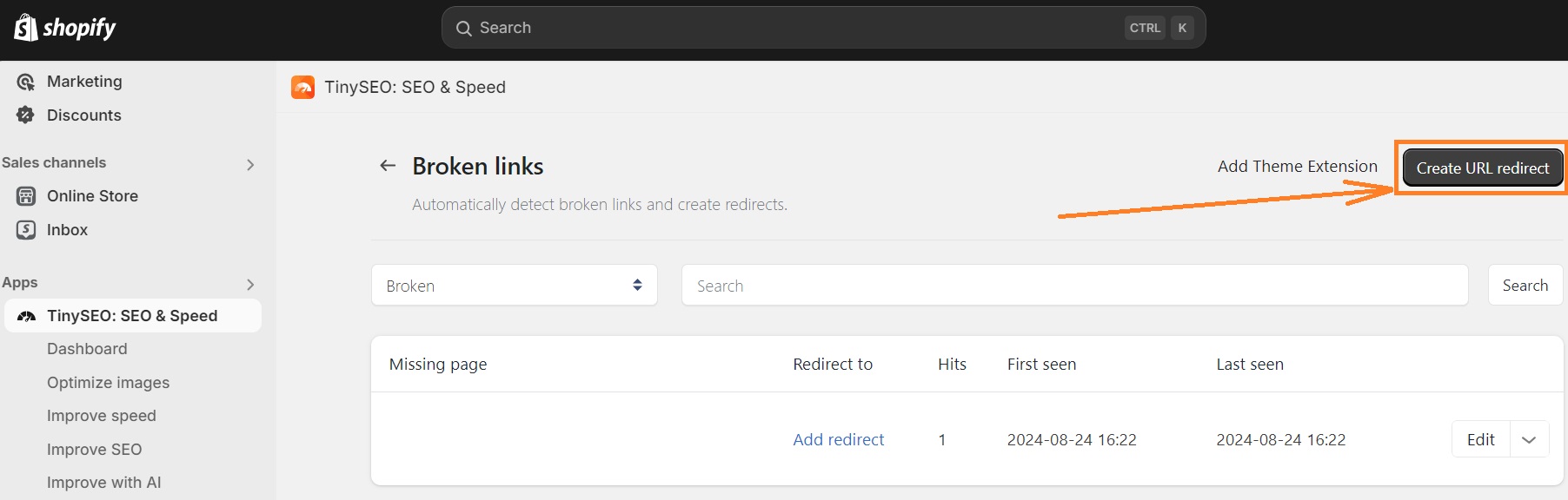 Create URL redirect on TinyIMG app