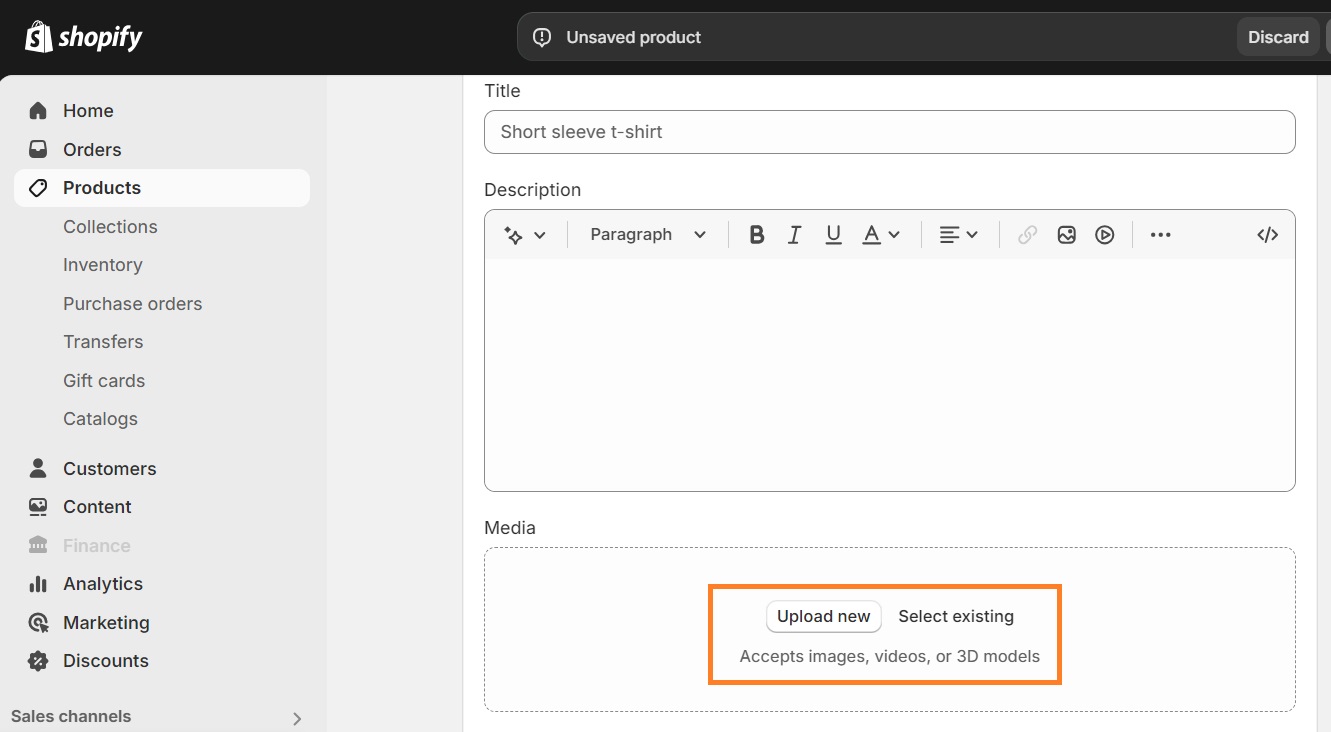 Upload a video to the Shopify product media
