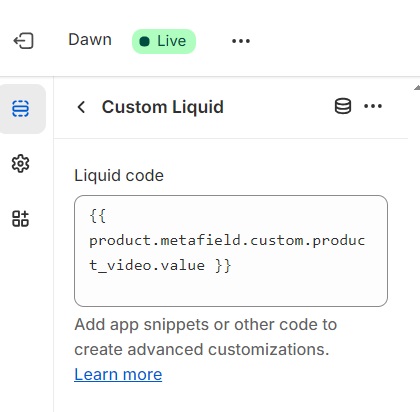 An example of a Custom Liquid code for metafields