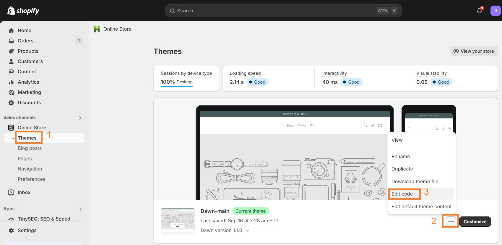 Edit theme code on Shopify