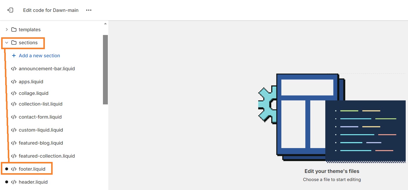 Edit the footer.liquid file on Shopify store