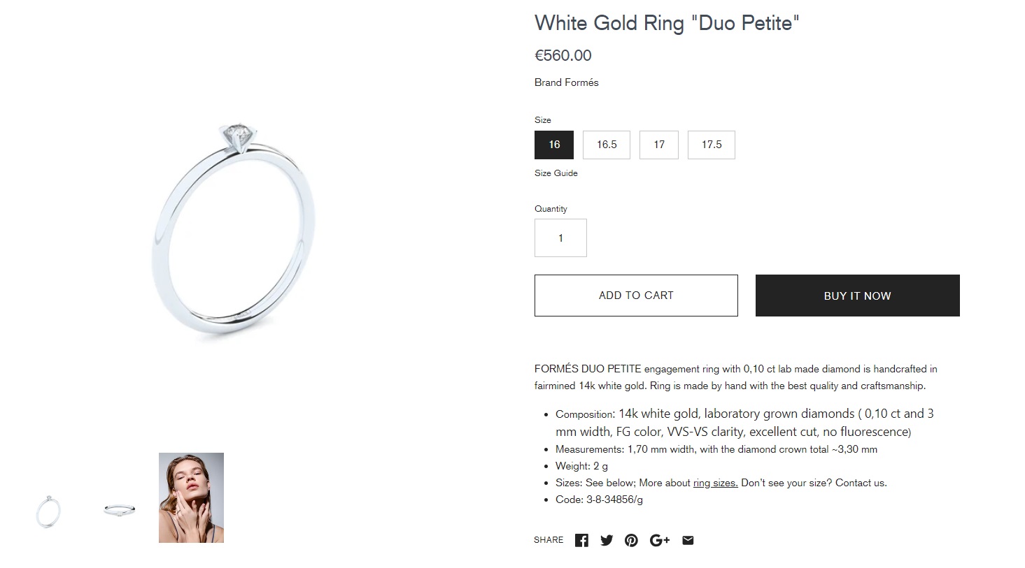 Example of social media links in the product page