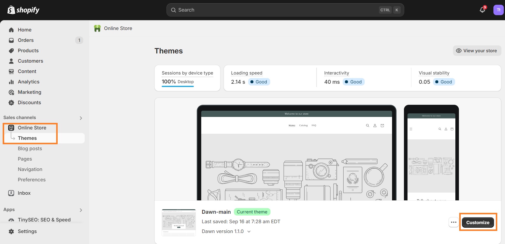 Shopify admin theme customization
