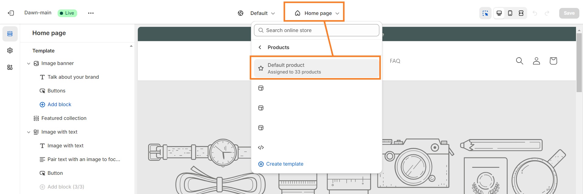 Default products on Shopify theme