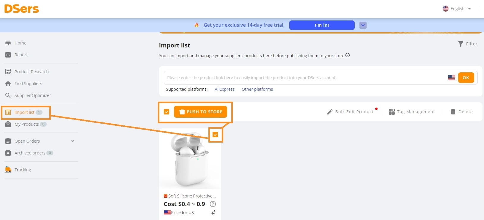 Import products to Shopify and push to store