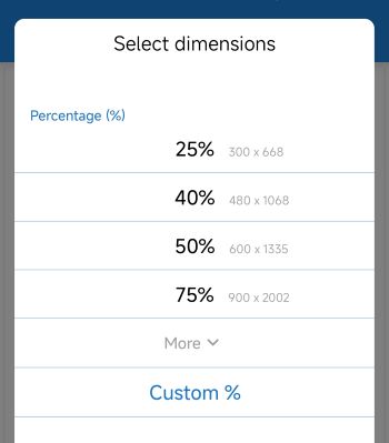 Select new photo dimensions in Resizer app