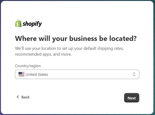 Choose where your Shopify store is located