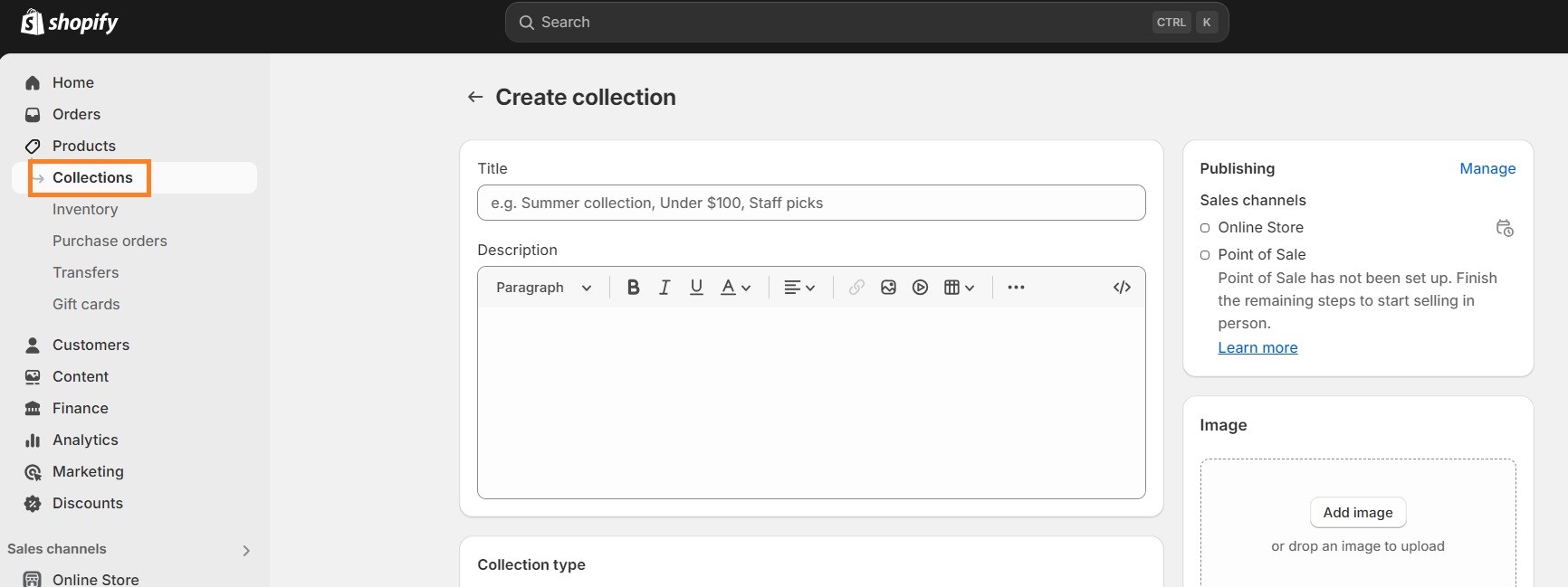 Create collections in your Shopify store