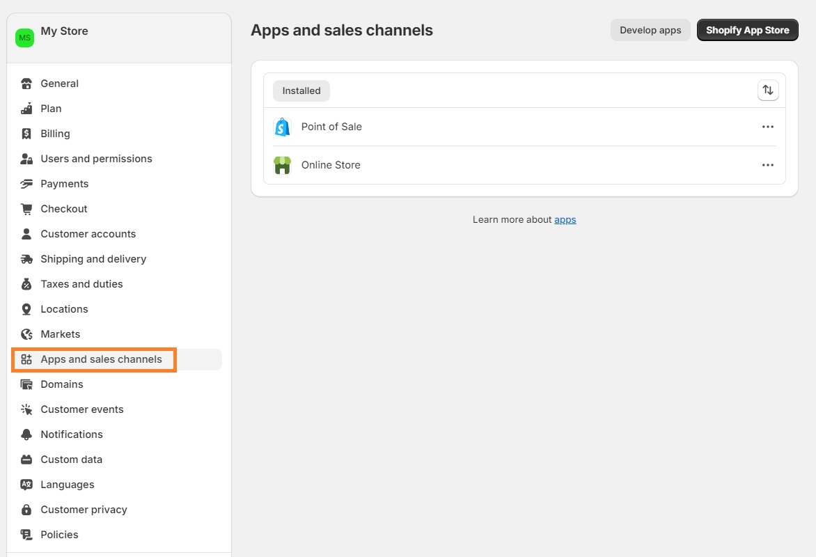 Sales channels on Shopify