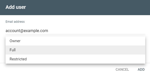 Add user on Search Console