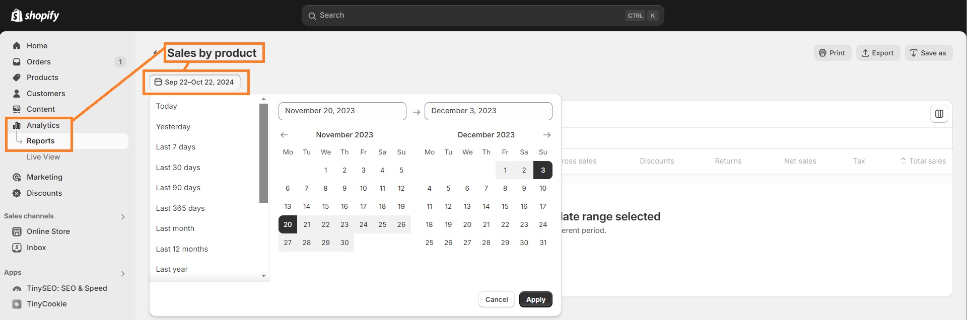 Sales by product on Shopify