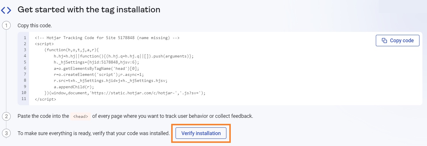 Verify Hotjar tracking code