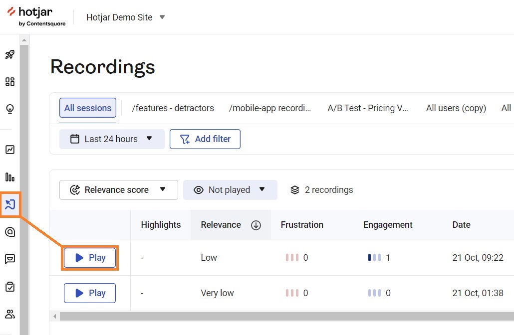 How to play Hotjar recordings