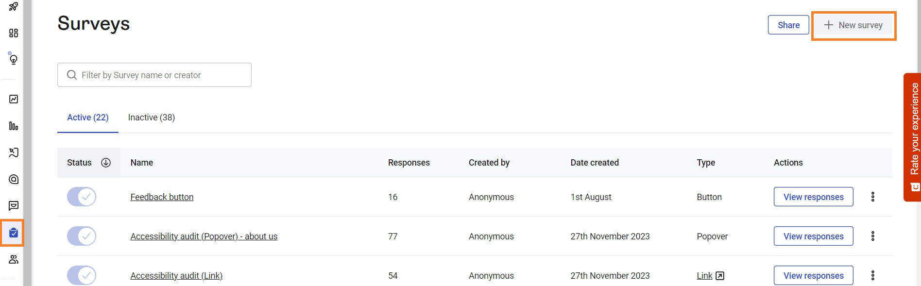 Create new survey on Hotjar