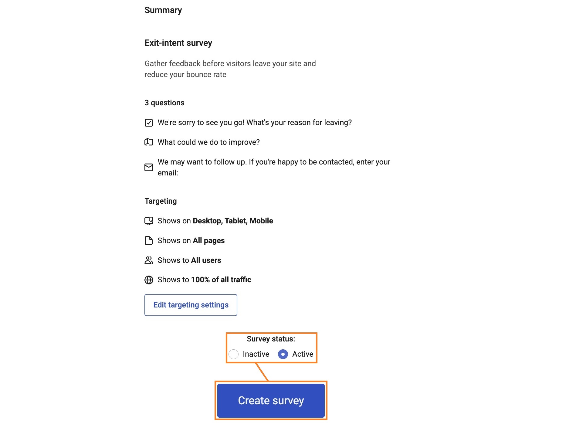 Create new survey on Hotjar