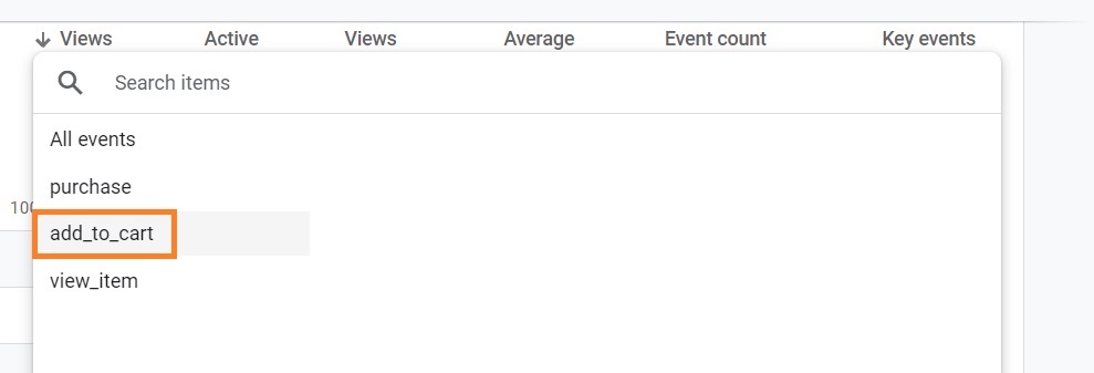 choose key event add_to_cart on Google Analytics