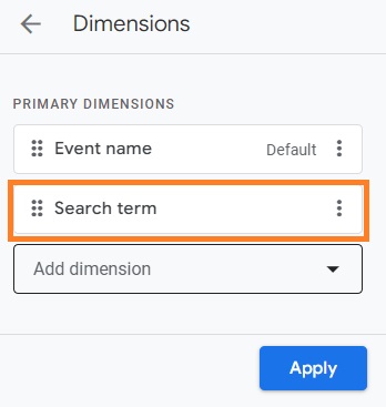Add Search term dimension and click apply in GA4