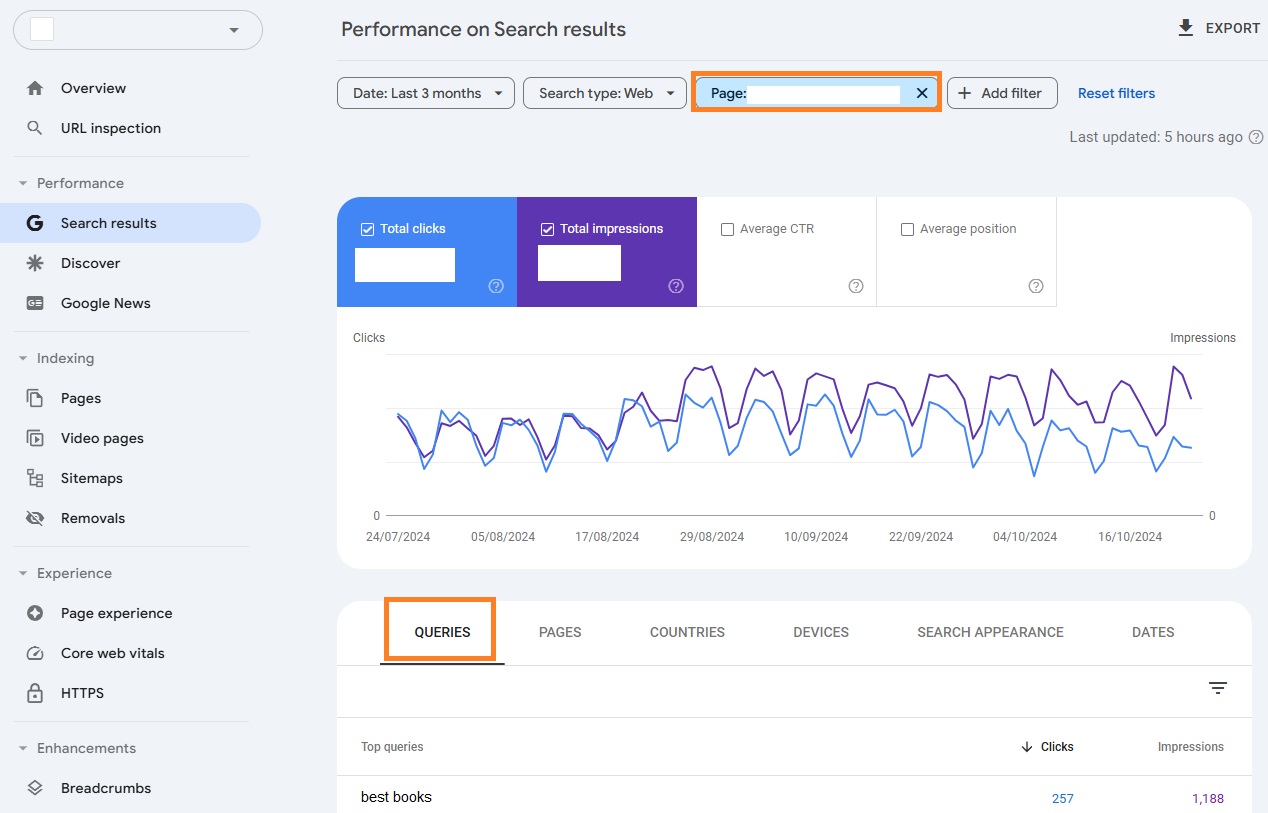 specific page queries on Google Search Console