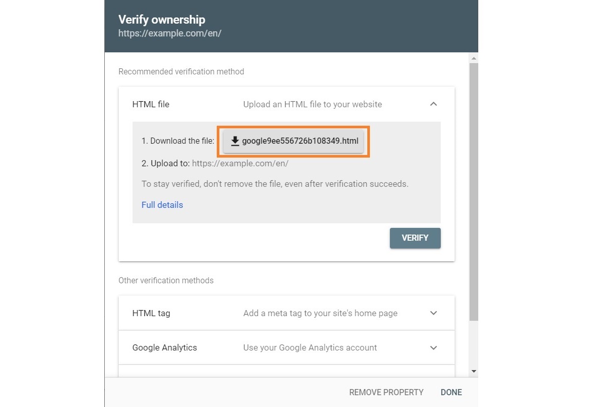 Download ownership file Search Console