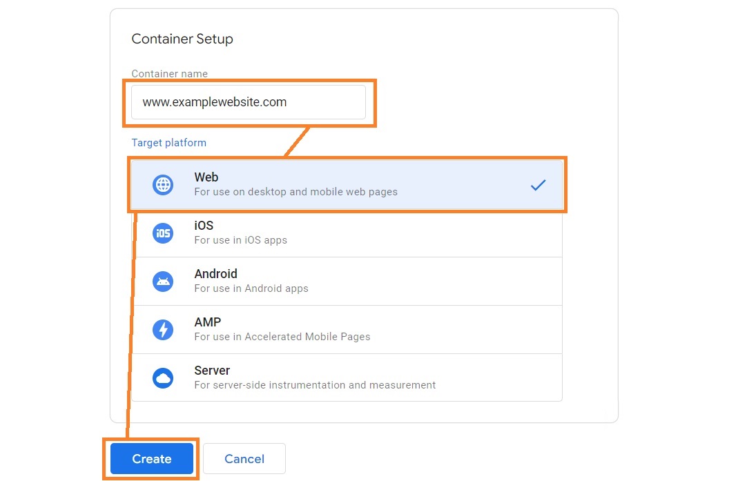 Container setup on Google Tag Manager