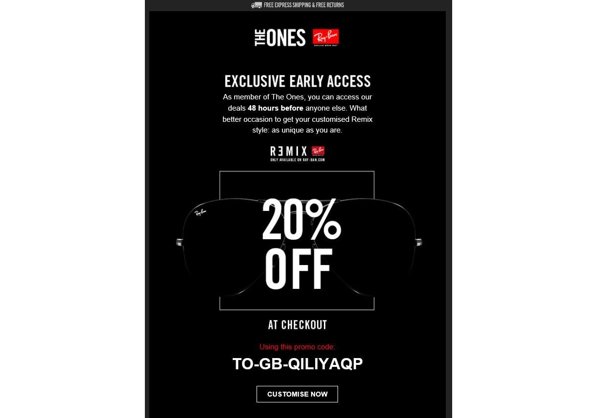 Ray-ban early bird Black Friday email
