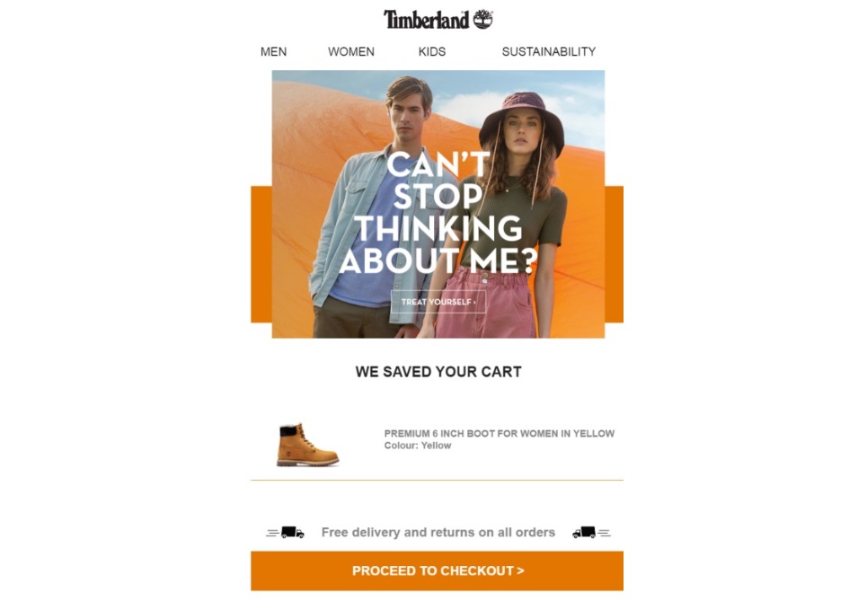 Cart abandonment email example