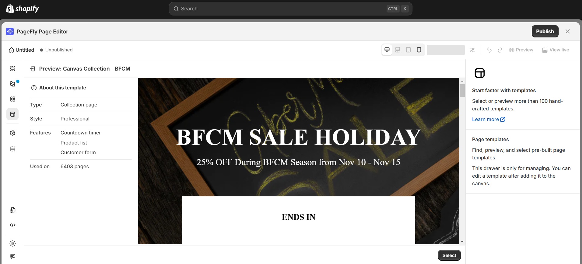 Pagefly template and editor example