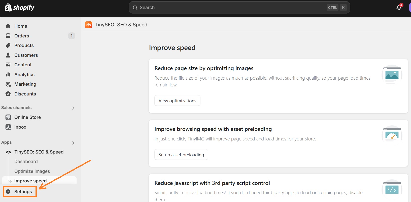 Access Shopify Settings
