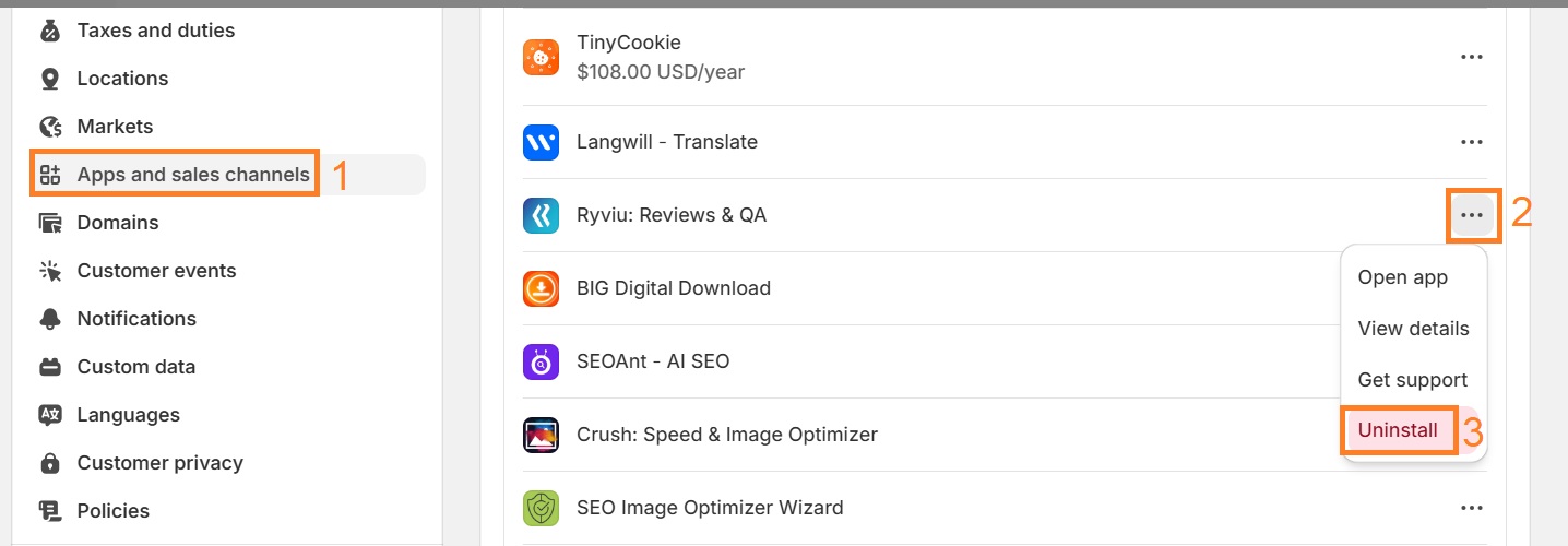 Uninstall Shopify apps